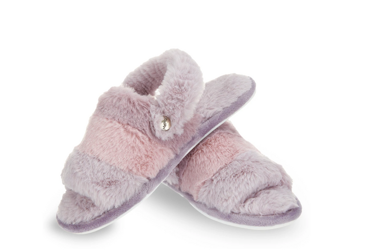 Colorblock Fur Plush Slippers | Lavendar