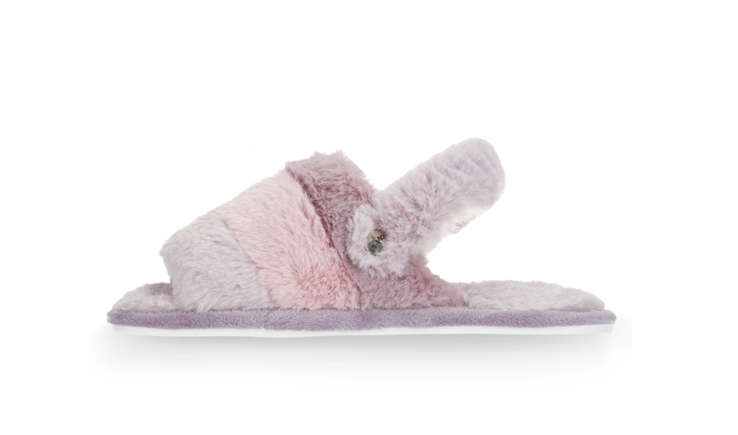 Colorblock Fur Plush Slippers | Lavendar