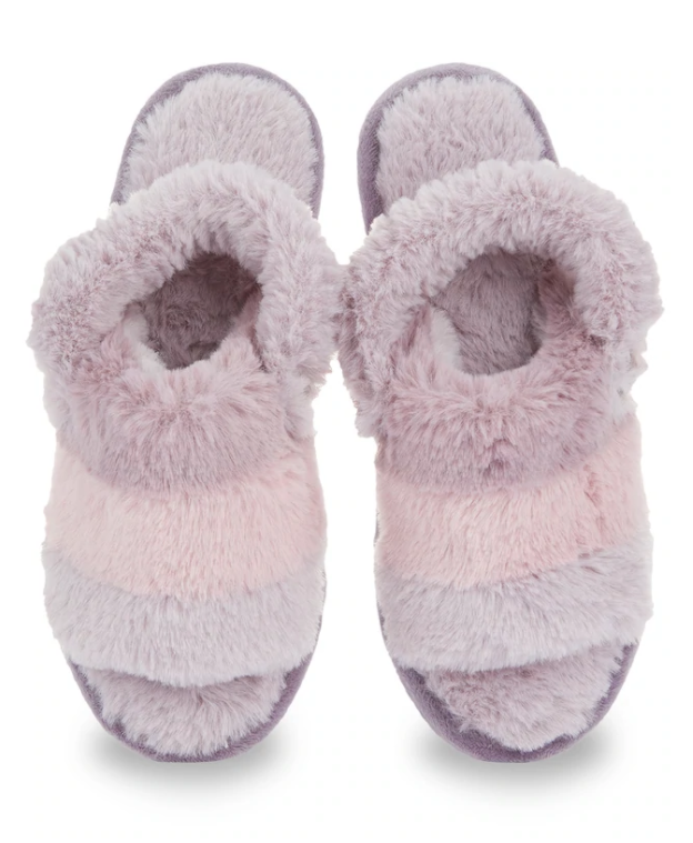 Colorblock Fur Plush Slippers | Lavendar