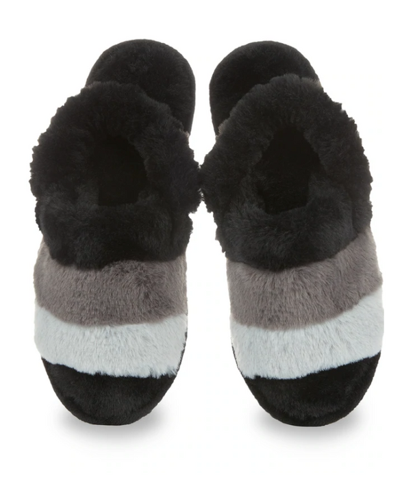 Colorblock Fur Plush Slippers | Black