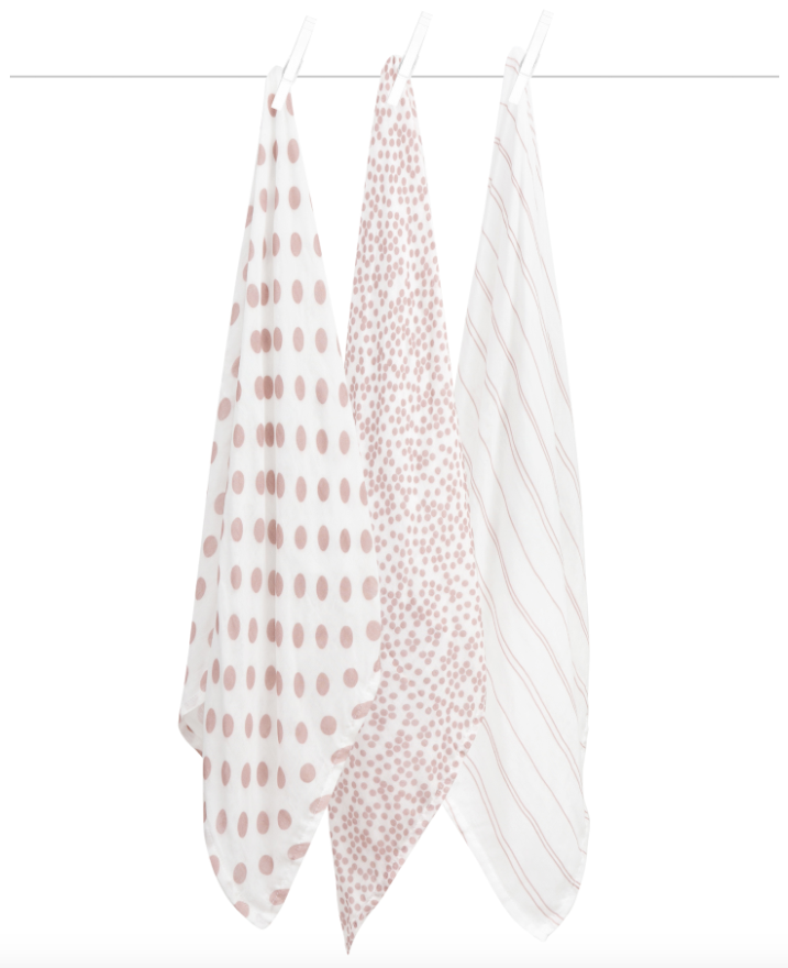 Bamboo Swaddles Dots and Stripes | Dusty Pink