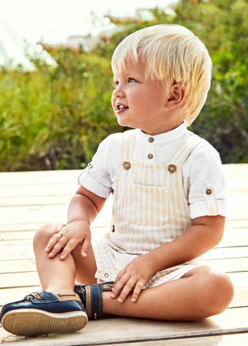 Beige Stripe Linen Overall | 1654