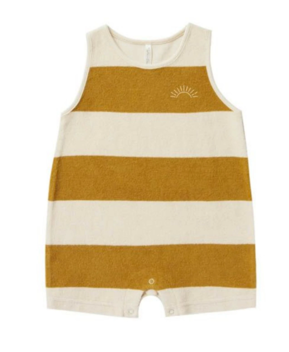 Terry Sleeveless Romper | Gold Stripe