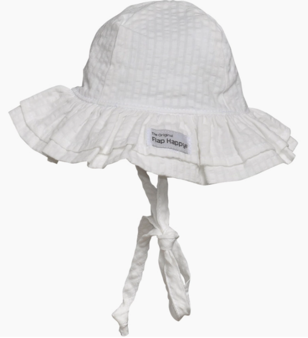 Double Ruffle Hat | Vanilla Stripe Seersucker