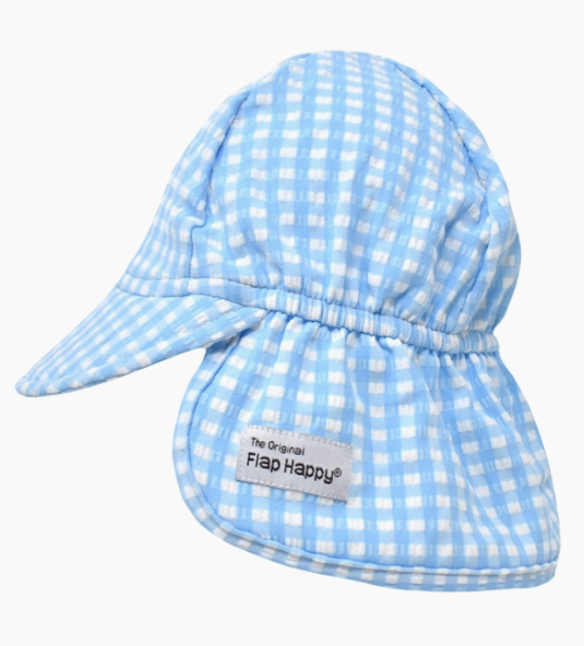 Swim Flap Hat | Blue Gingham Seersucker