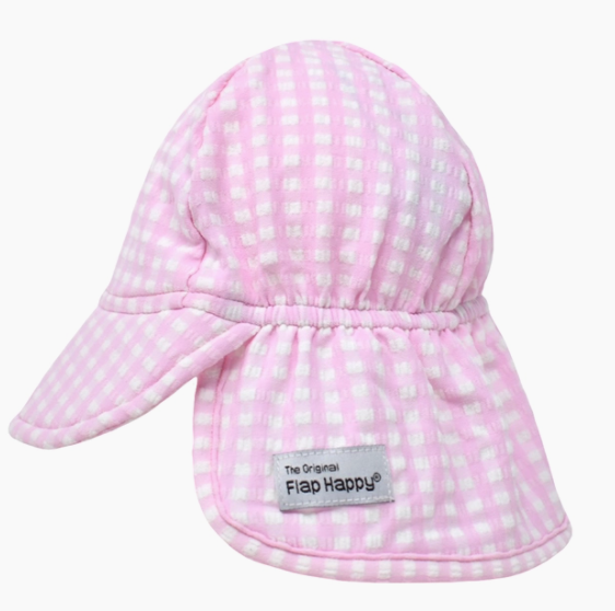 Swim Flap Hat | Pink Gingham Seersucker
