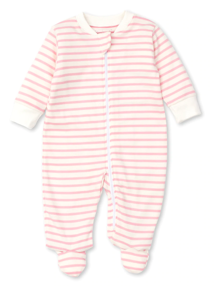 Kissy Love Basics Stripes Footie with Zipper | Pink