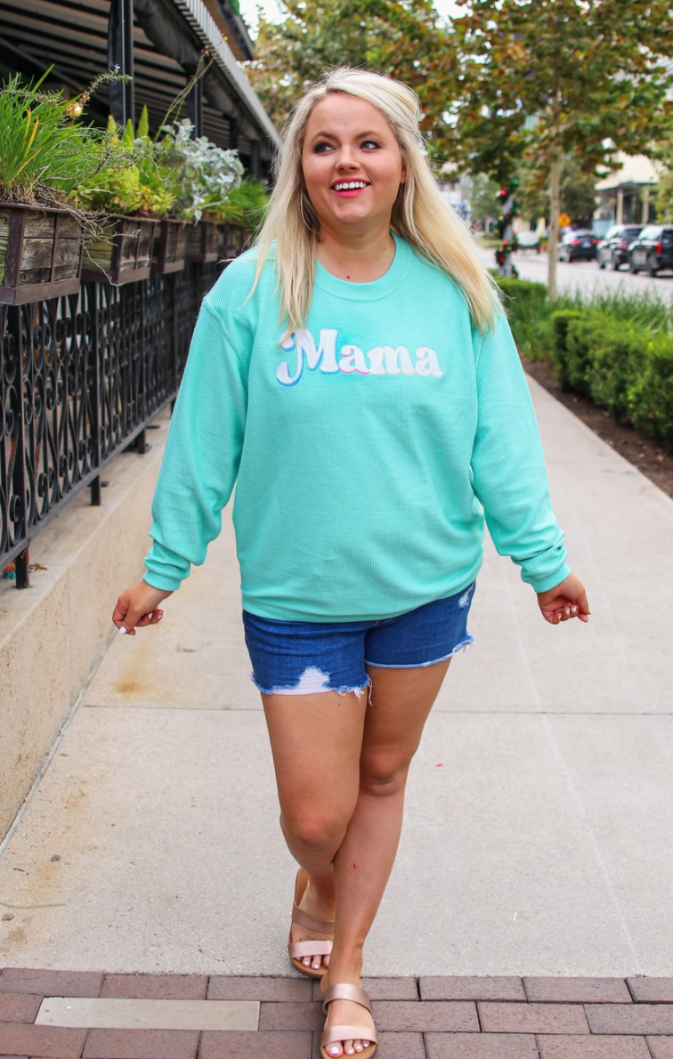 Mama Embroidered Corded Sweatshirt
