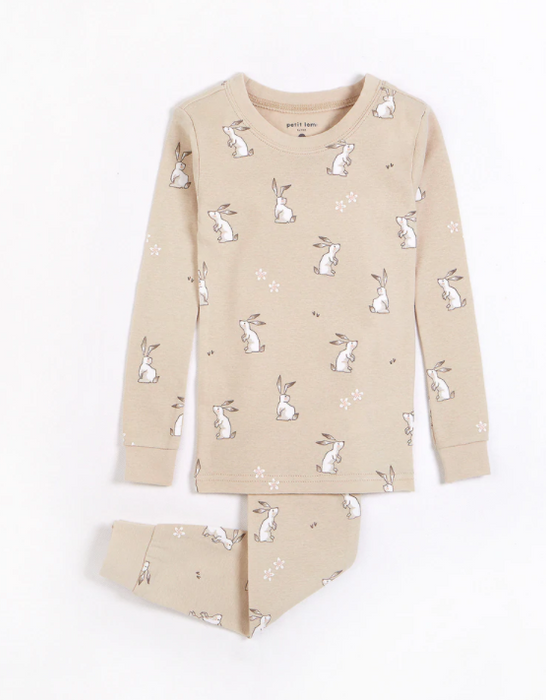 2 Piece PJ Set | Beige Bunny Print