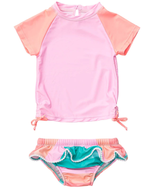 Sunset Stripe Short Sleeve Ruffle Set