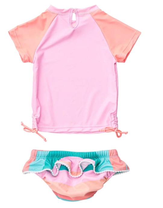 Sunset Stripe Short Sleeve Ruffle Set