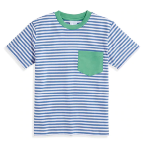 Striped Pima Mac Tee | Royal and White Stripe with Green