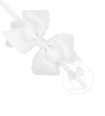 Small Eyelet Embossed Grosgrain Bow on Band | White