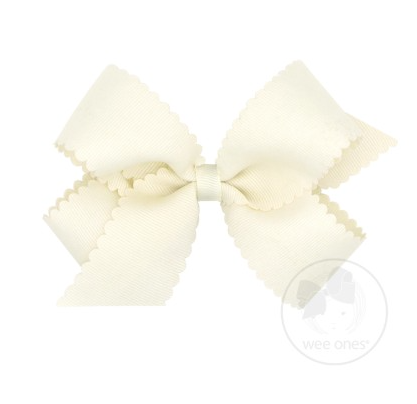 Medium Scalloped Edge Grosgrain Bow | Antique White