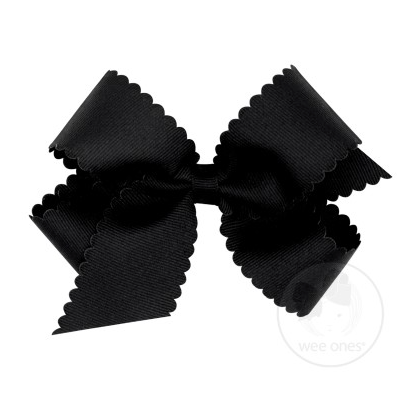 Medium Scalloped Edge Grosgrain Bow | Black