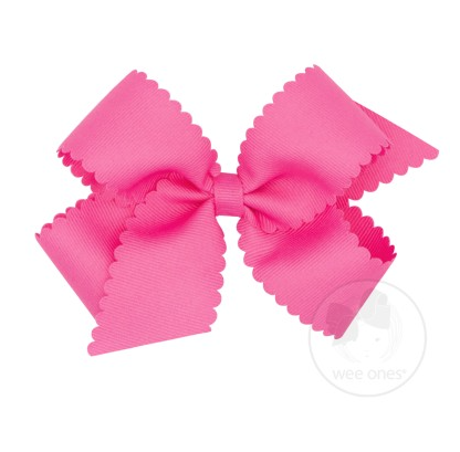 Medium Scalloped Edge Grosgrain Bow | Hot Pink