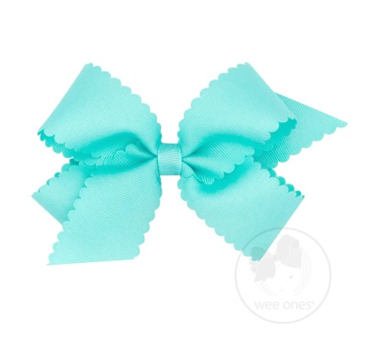 Medium Scalloped Edge Grosgrain Bow | New Aqua