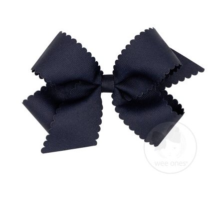 Medium Scalloped Edge Grosgrain Bow | Navy