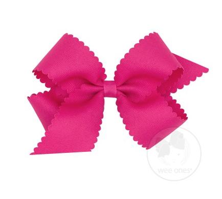 Medium Scalloped Edge Grosgrain Bow | Shocking Pink