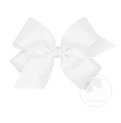 Medium Scalloped Edge Grosgrain Bow | White