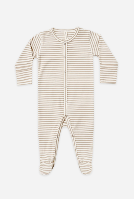 Full Snap Footie | Warm Grey Stripe