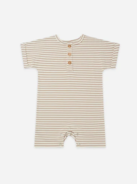 Short Sleeve Romper | Warm Grey Stripe