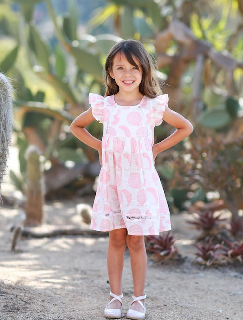 Sedona White Dress with Coral Peacocks