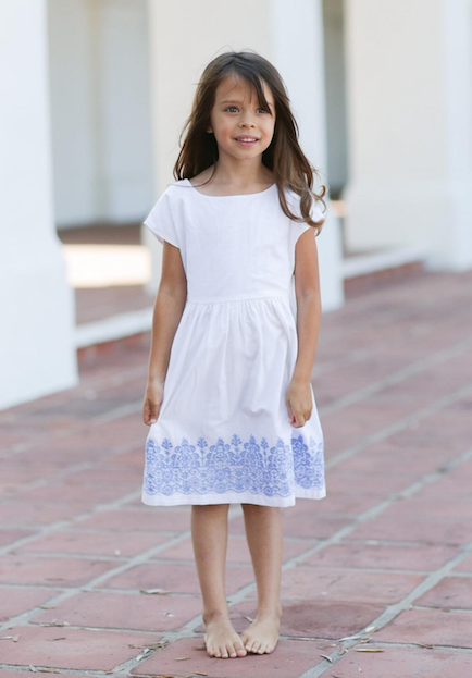 Santorini White Dress with Blue Embroidery