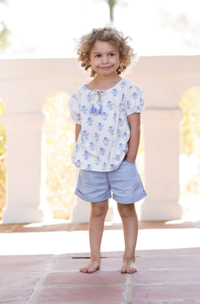 Santorini Top with Blue Florettes