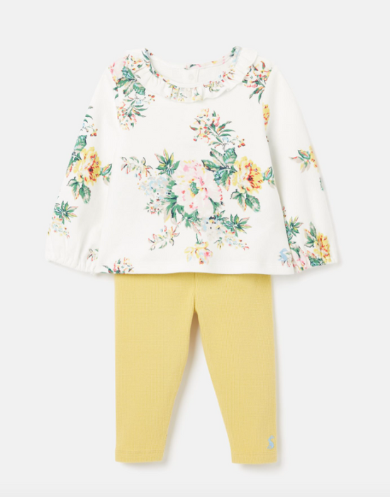 Posie Frill Top and Waffle Legging Set | White Floral