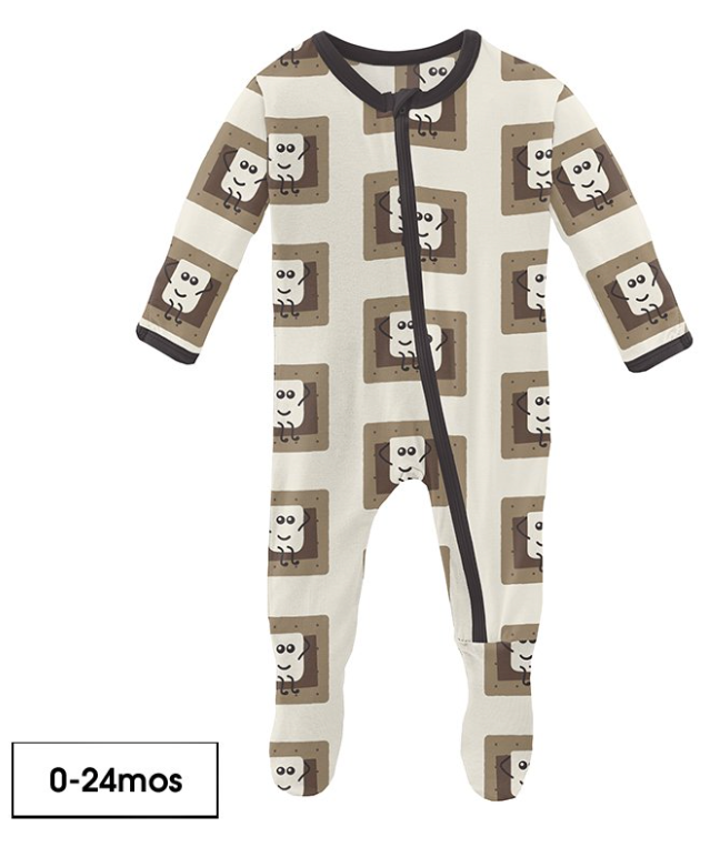 Printed Footie with Zipper | Natural S'Mores
