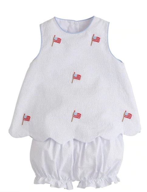 Embroidered Flag Bow Back Bloomer Set