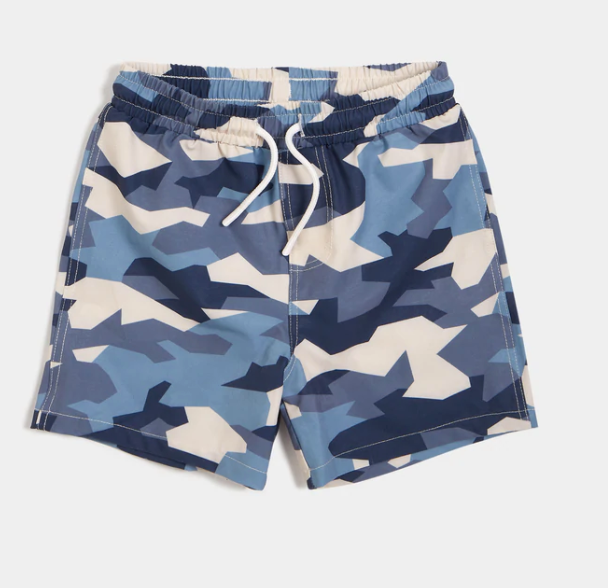 Camo Printed Dusty Blue Baby Swim Shorts