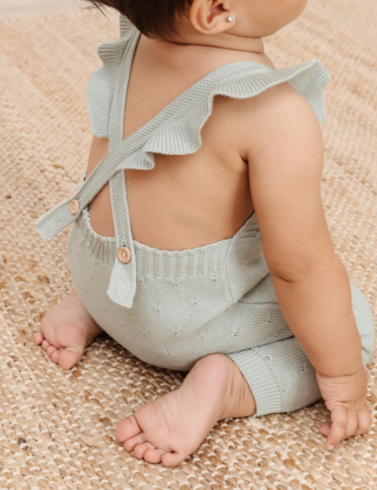 Pointelle Knit Overalls | Sky