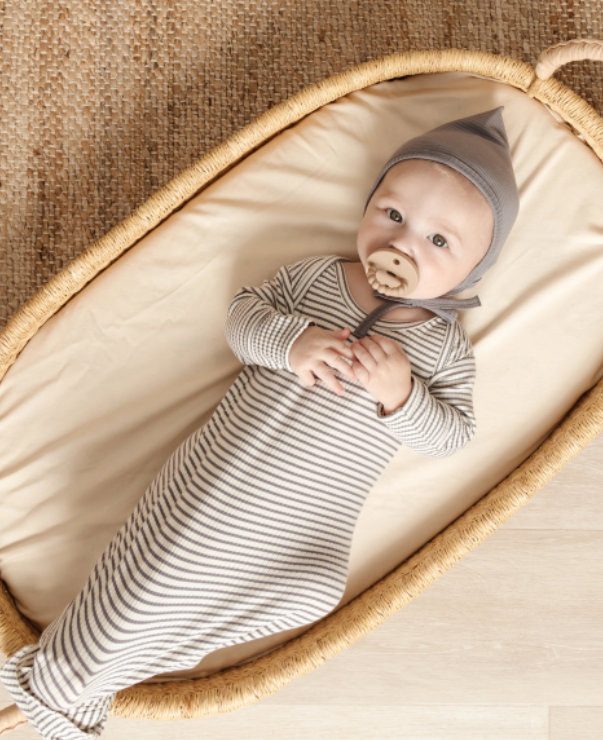 Knotted Baby Gown | Indigo Stripe