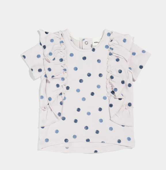 Lavender Polka Dot Ruffle Top