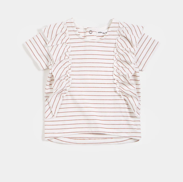 Sandstone Striped Ruffle Short Sleeve Shirt