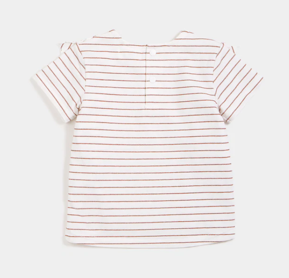 Sandstone Striped Ruffle Short Sleeve Shirt