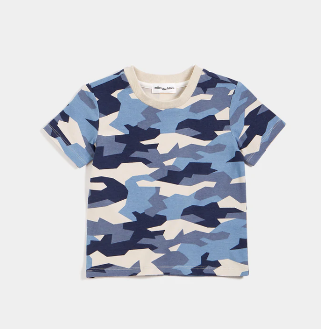Camo Printed Dusty Blue Short Sleeve T-Shirt