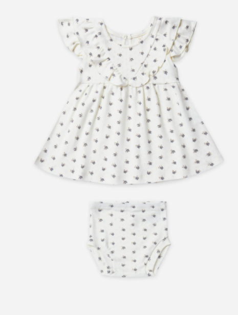 Pointelle Ruffle Dress Set | Ivory Ditsy