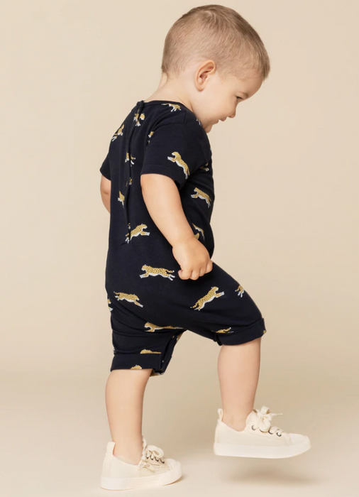 Wild Cats Printed Navy Romper