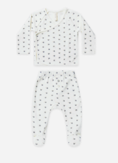 Pointelle Wrap Top and Pant Set | Ivory Ditsy