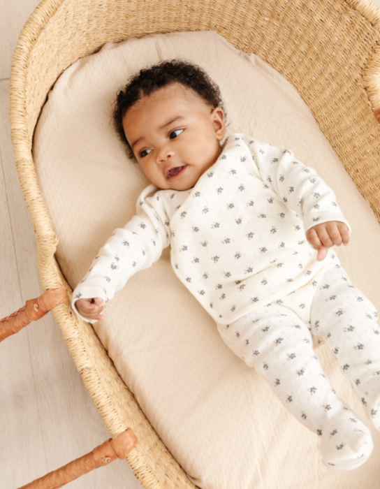 Pointelle Wrap Top and Pant Set | Ivory Ditsy