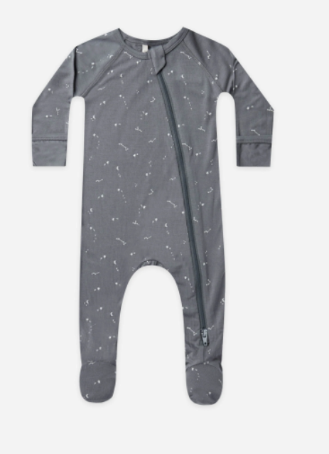 Bamboo Zip Footie | Washed Indigo