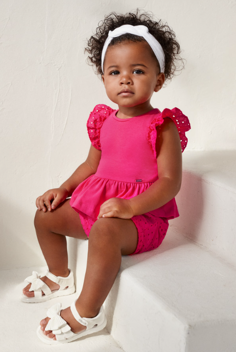 Eyelet Bermuda Set | Hot Pink | 1246