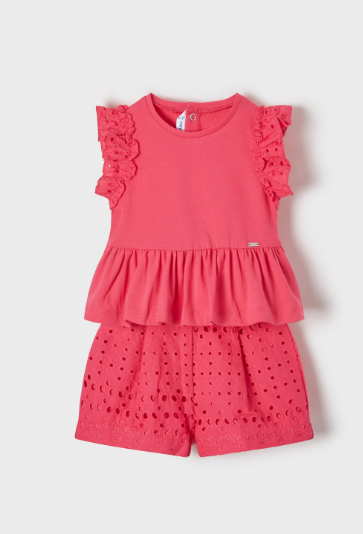 Eyelet Bermuda Set | Hot Pink | 1246