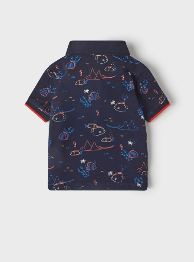 Navy Fish Print Polo | 1106