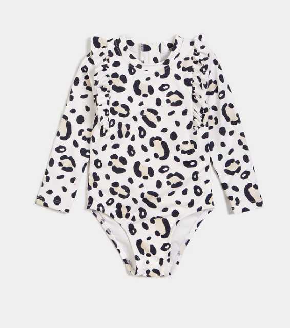 Cheetah Print Long Sleeve Baby Rash Guard Swimsuit