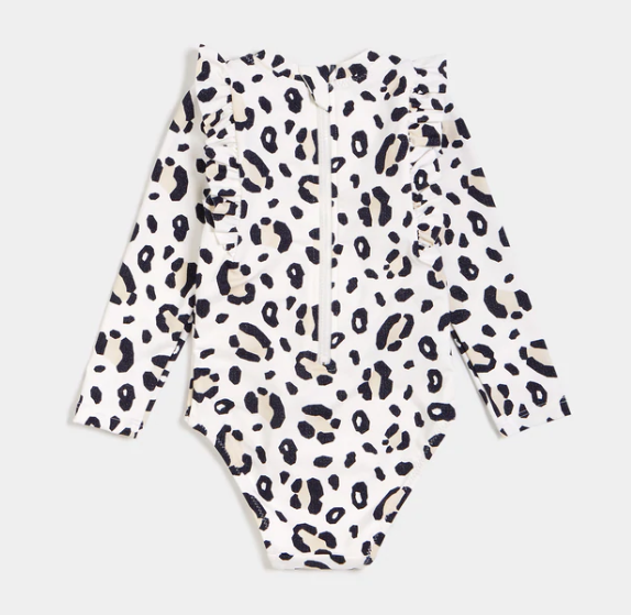 Cheetah Print Long Sleeve Baby Rash Guard Swimsuit