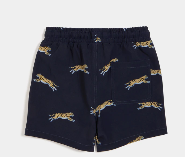 Navy Cheetah Print Baby Swim Trunks